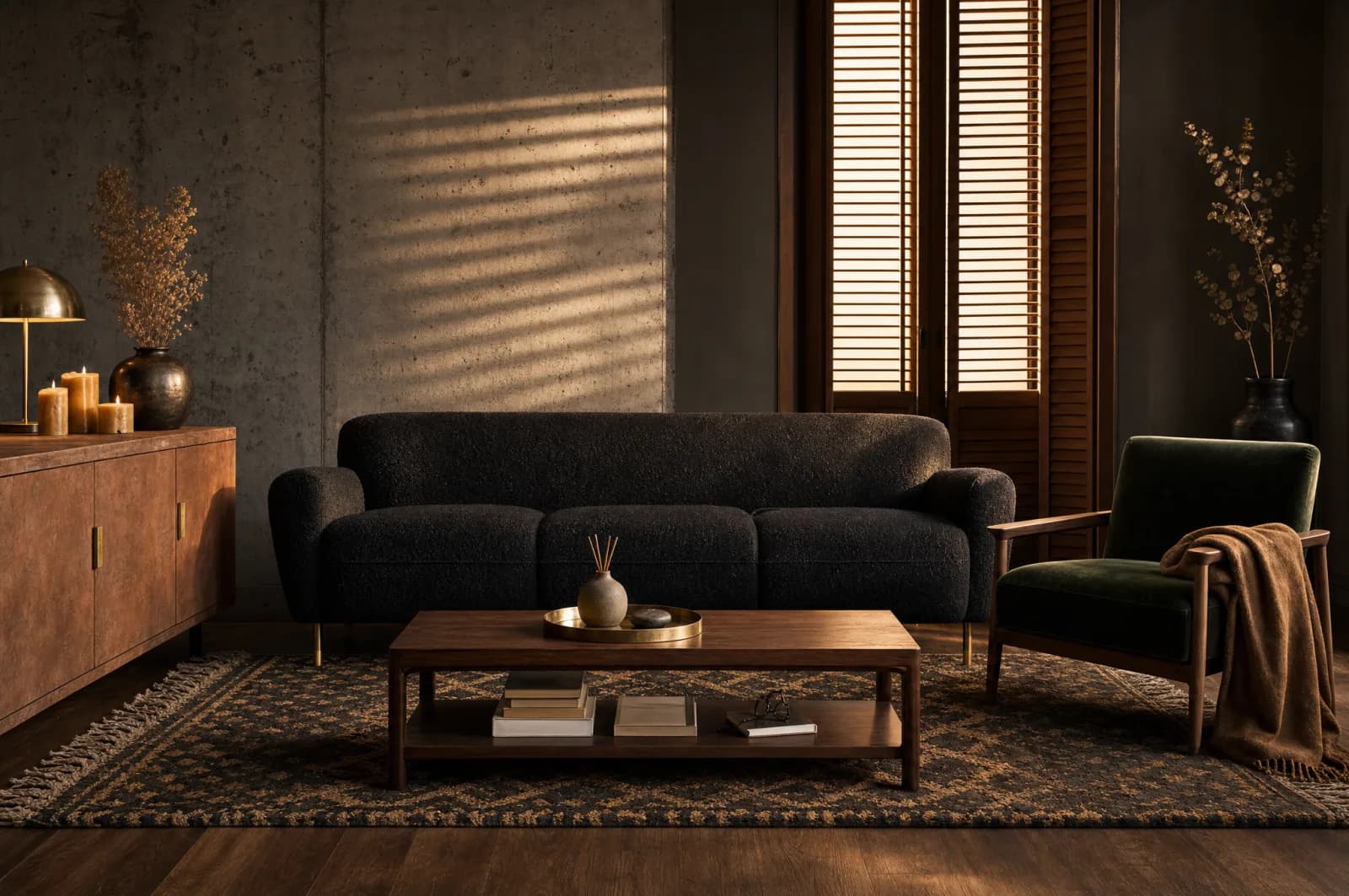 Styled GNS Store living room — sofa, sideboard, accent chair and coffee table