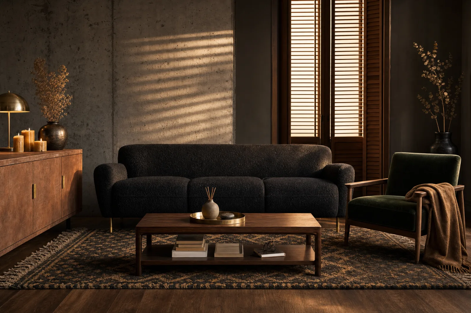 Styled GNS Store living room — sofa, sideboard, accent chair and coffee table